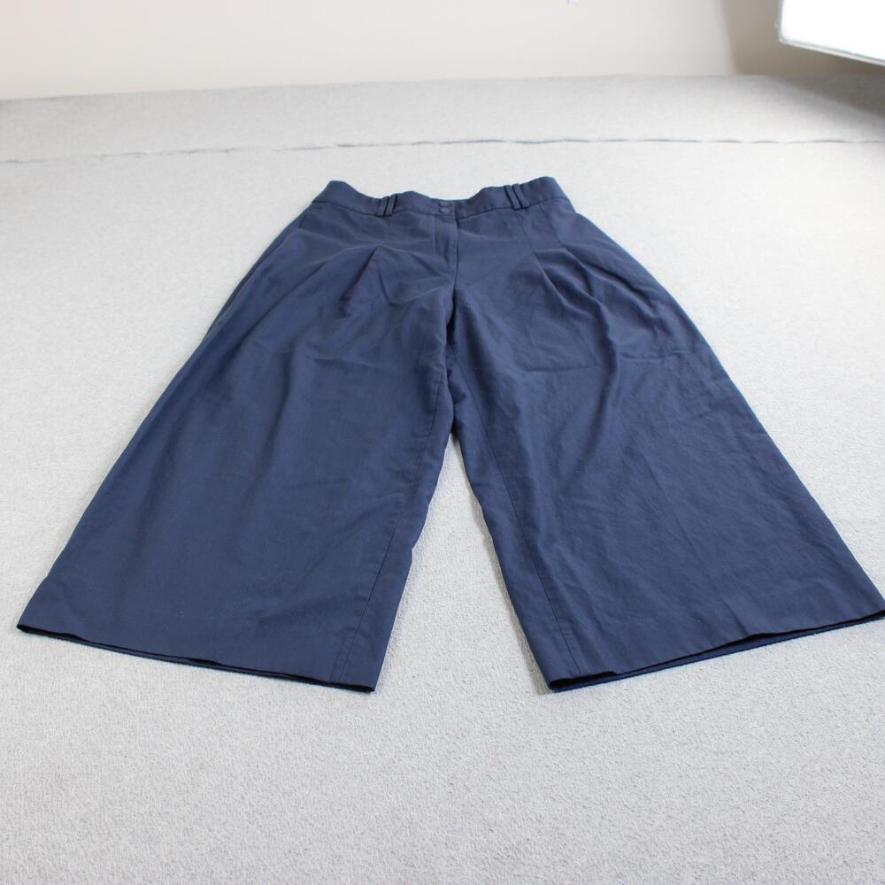 & Other Stories Pants Women 6 Blue Wide Leg Crop Pleated Wool Blend Academia